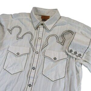 Ariat Mens Pearl Snap Western Shirt S Small White Embroidered 100% Cotton Pocket